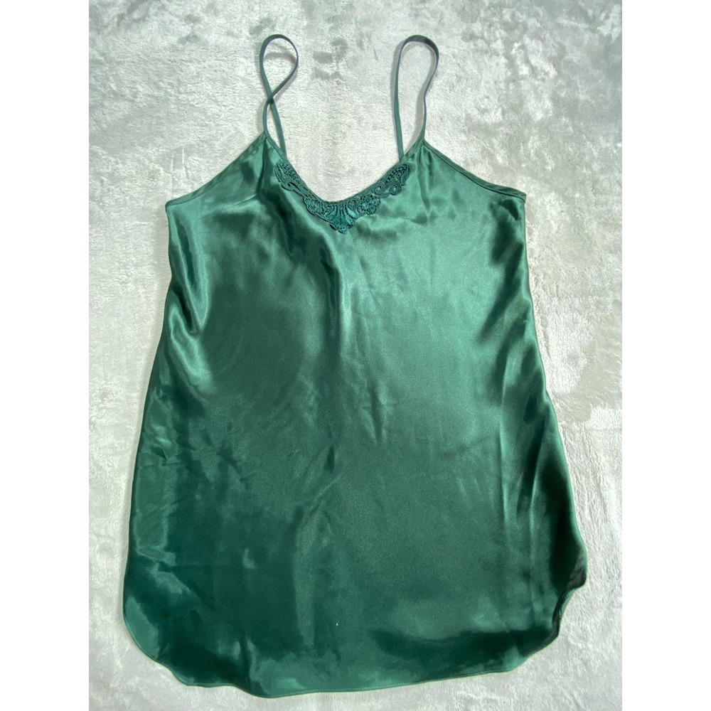 Romantic Moods Camisole Top Womens Medium Green Spaghetti Straps V-Neck Pullover
